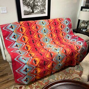 Vintage Adirondack Blanket 1970s Cabin Core Printed Fabric (82x69) Southwest
